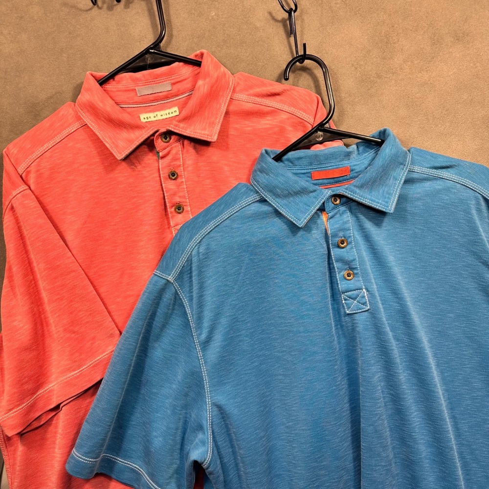 Age of Wisdom Polo Shirt Mens XL Coral Pink Slub Modal Blend Excellent
